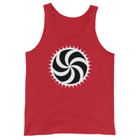 White Deadly Swirl design on men's tank top, front view