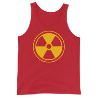 Radiation Warning Symbol design on men's tank top, front view