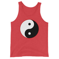 Yin Yang Symbol design on men's tank top, front view