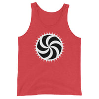 White Deadly Swirl design on men's tank top, front view