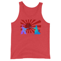 Samurai Duel Rising Sun design on men's tank top, front view