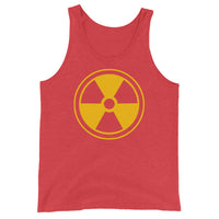 Radiation Warning Symbol design on men's tank top, front view
