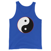 Yin Yang Symbol design on men's tank top, front view