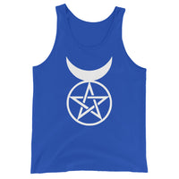 Horned God design on men's tank top, front view