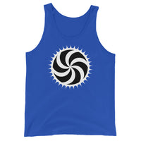 White Deadly Swirl design on men's tank top, front view