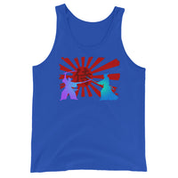 Samurai Duel Rising Sun design on men's tank top, front view