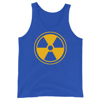 Radiation Warning Symbol design on men's tank top, front view