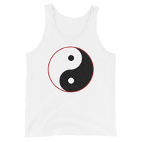 Yin Yang Symbol design on men's tank top, front view