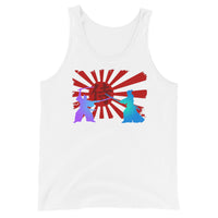 Samurai Duel Rising Sun design on men's tank top, front view