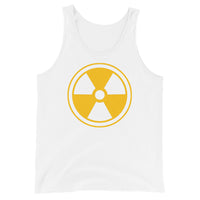 Radiation Warning Symbol design on men's tank top, front view