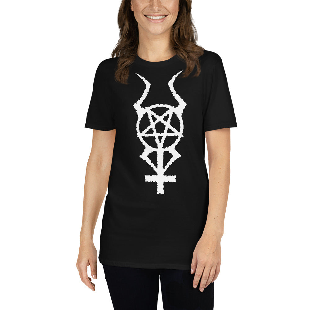 White Horned Pentacross Ritual Pentagram Cross Men's Short Sleeve T-Shirt - Edge of Life Designs