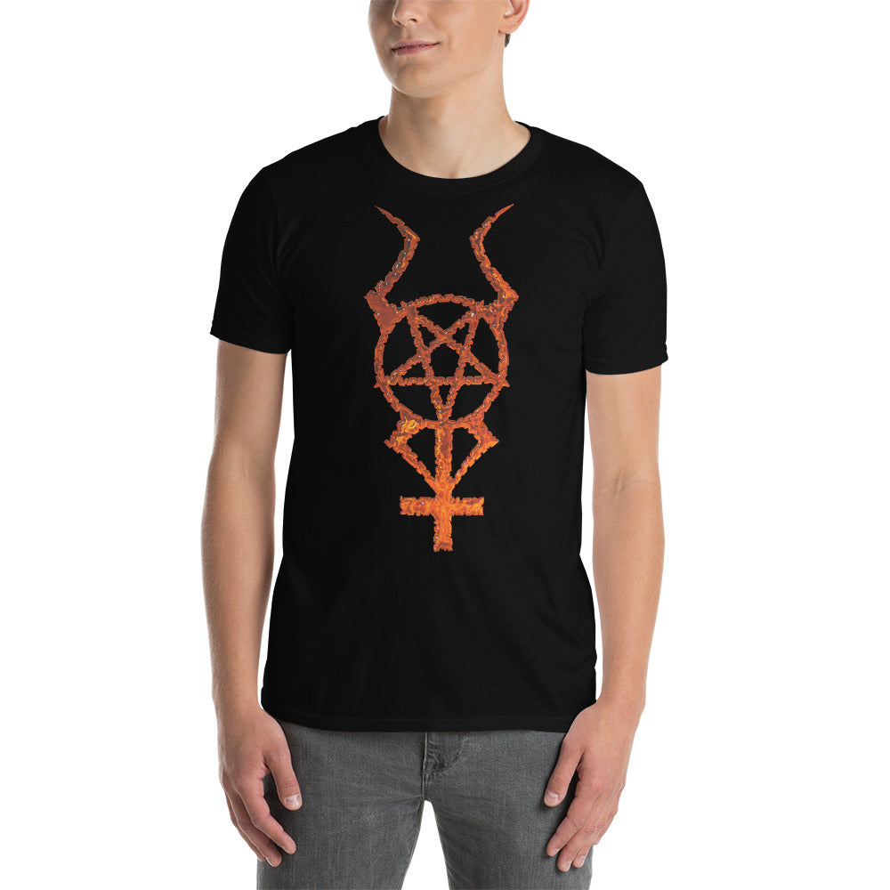 Flame Horned Pentacross Pentagram Cross Men's Short Sleeve T-Shirt - Edge of Life Designs
