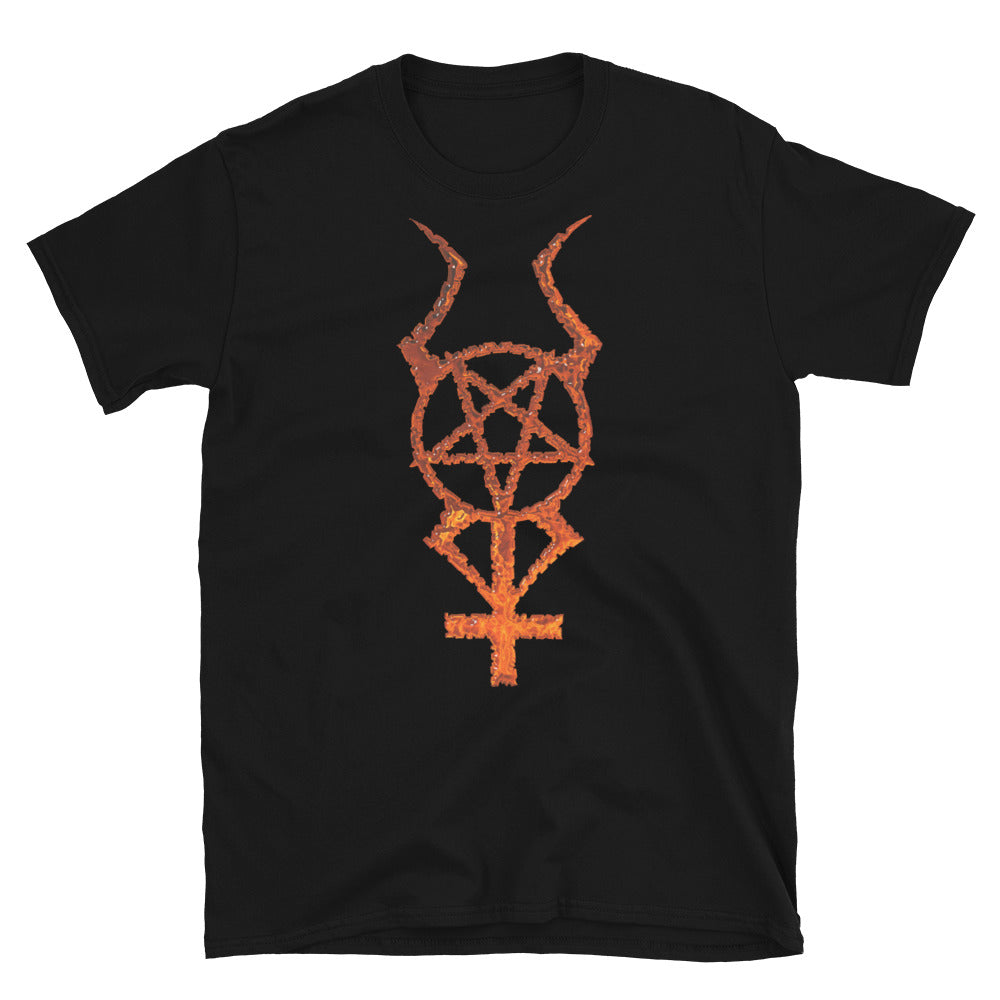 Flame Horned Pentacross Pentagram Cross Men's Short Sleeve T-Shirt - Edge of Life Designs