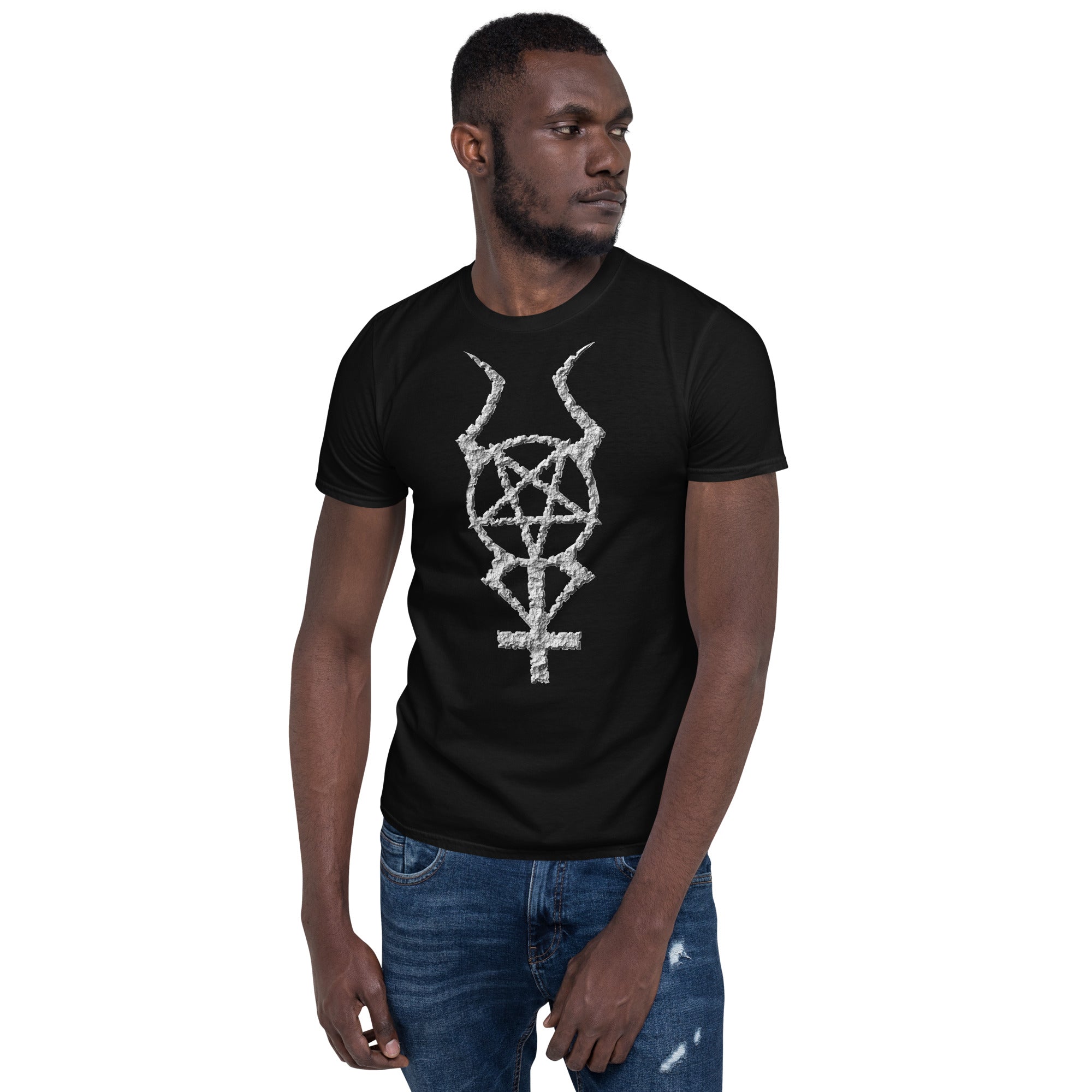 Ancient Stone Horned Pentacross Pentagram Cross Men's Short Sleeve T-Shirt - Edge of Life Designs