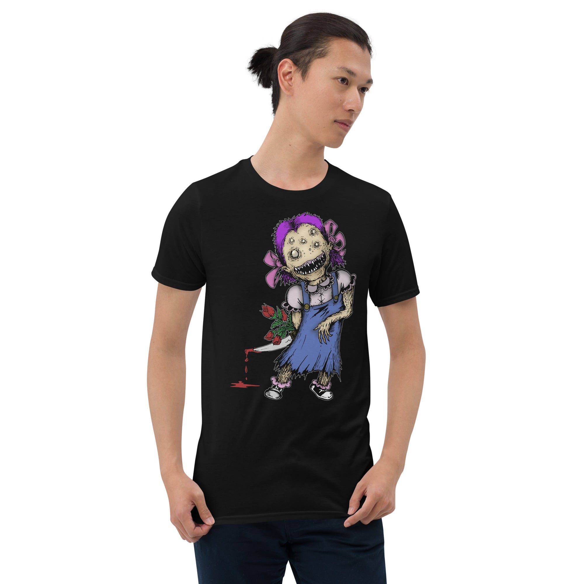 Wicked Little Girl with Bloody Knife Horror Style Men's Short Sleeve T-Shirt - Edge of Life Designs