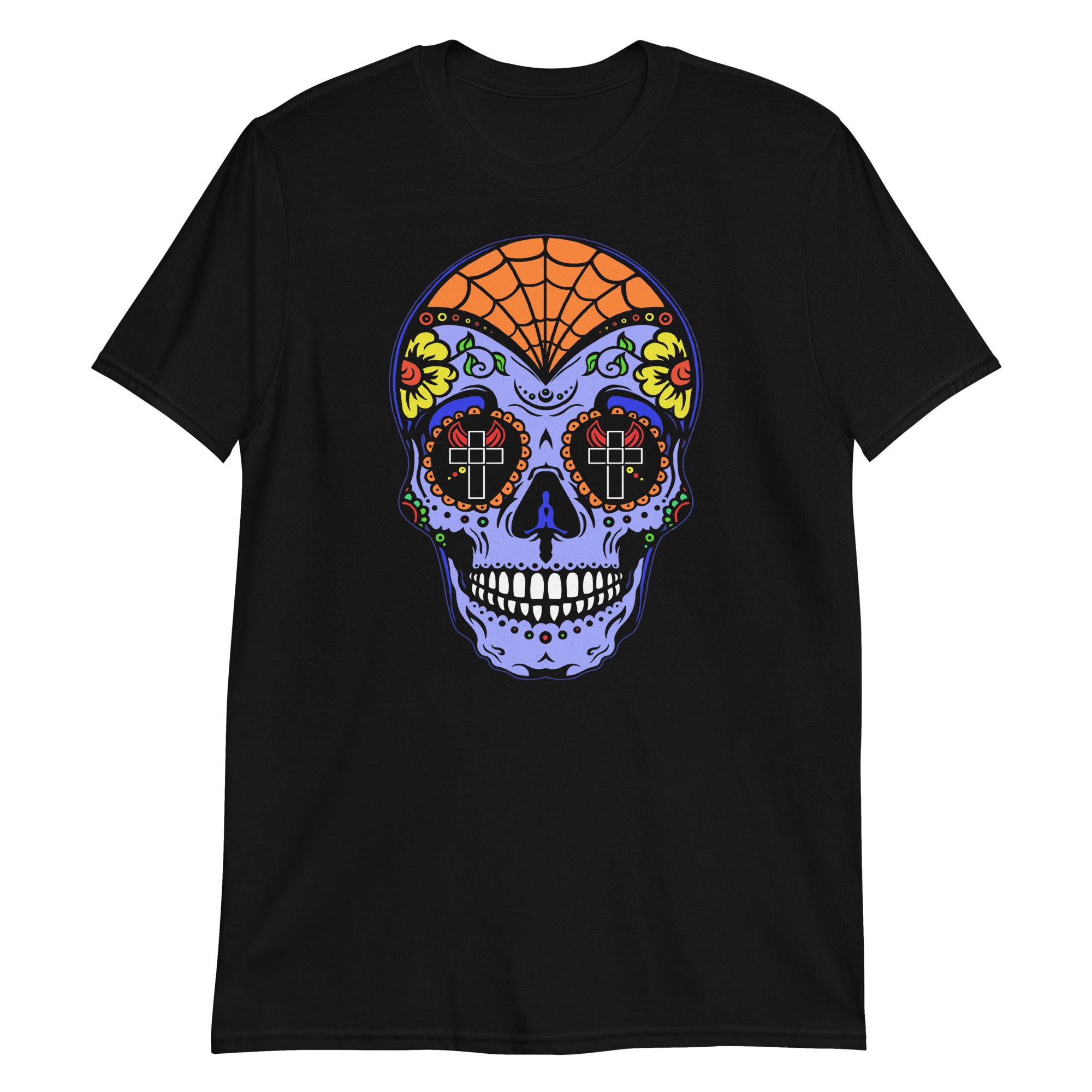 Blue Sugar Skull Day of the Dead Halloween Men's Short Sleeve T-Shirt - Edge of Life Designs