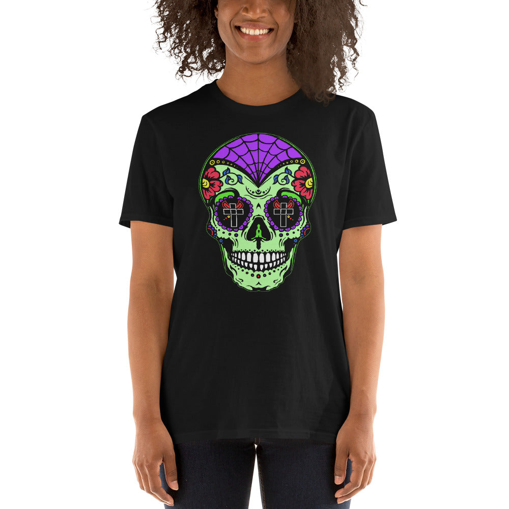 Green Sugar Skull Day of the Dead Halloween Men's Short Sleeve T-Shirt - Edge of Life Designs