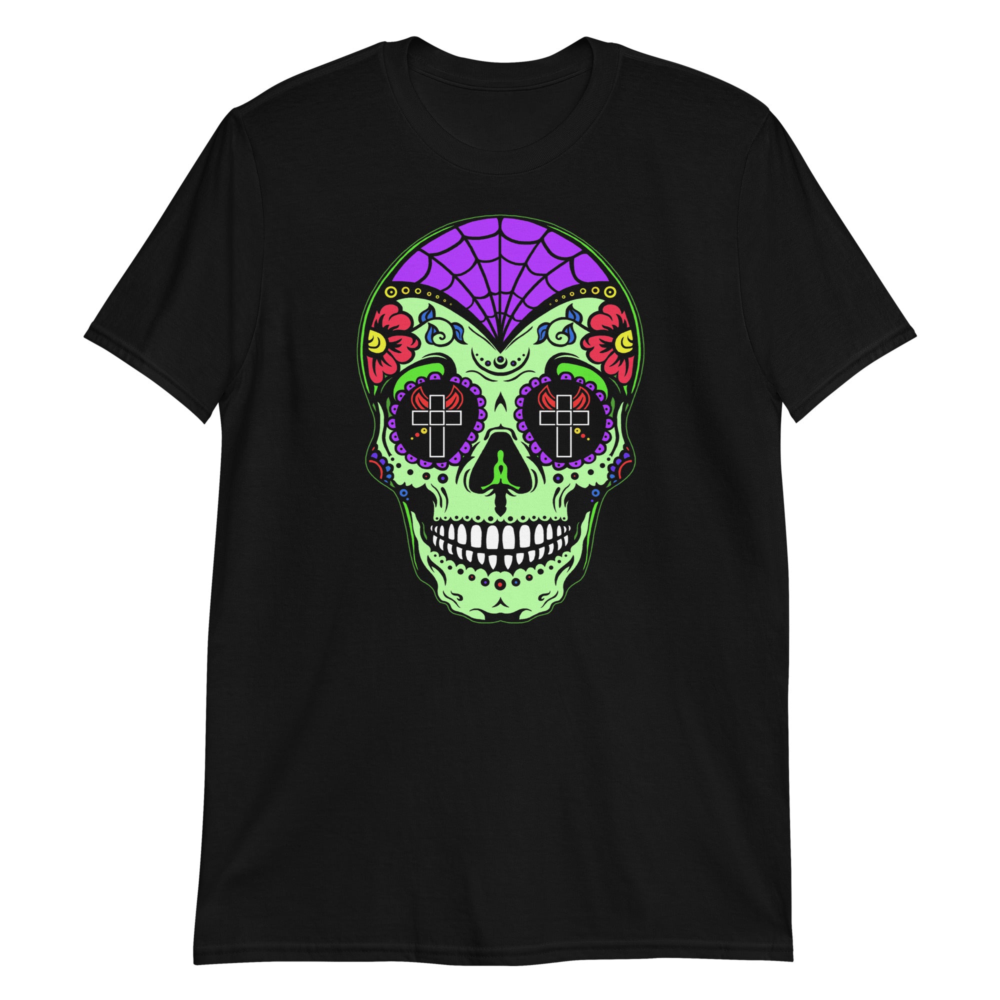 Green Sugar Skull Day of the Dead Halloween Men's Short Sleeve T-Shirt - Edge of Life Designs