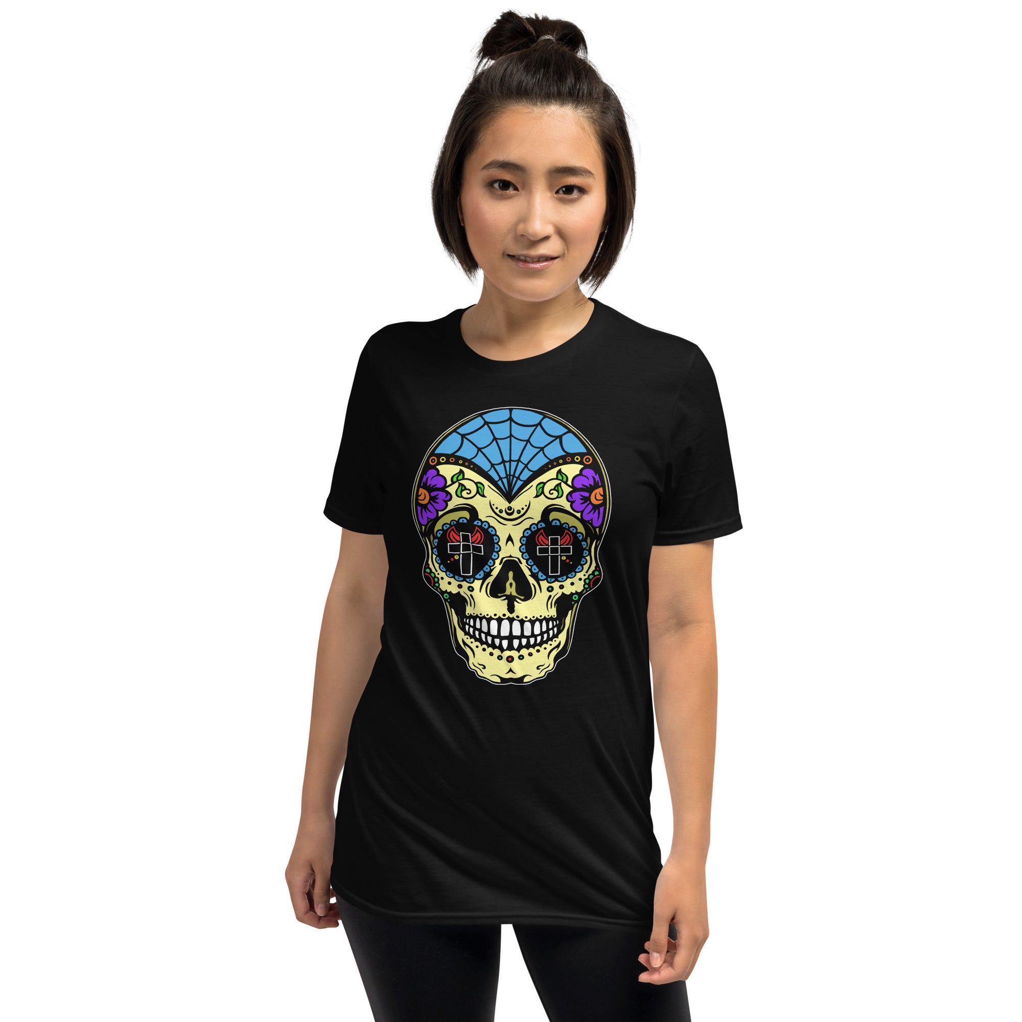 Colorful Sugar Skull Day of the Dead Halloween Men's Short Sleeve T-Shirt - Edge of Life Designs