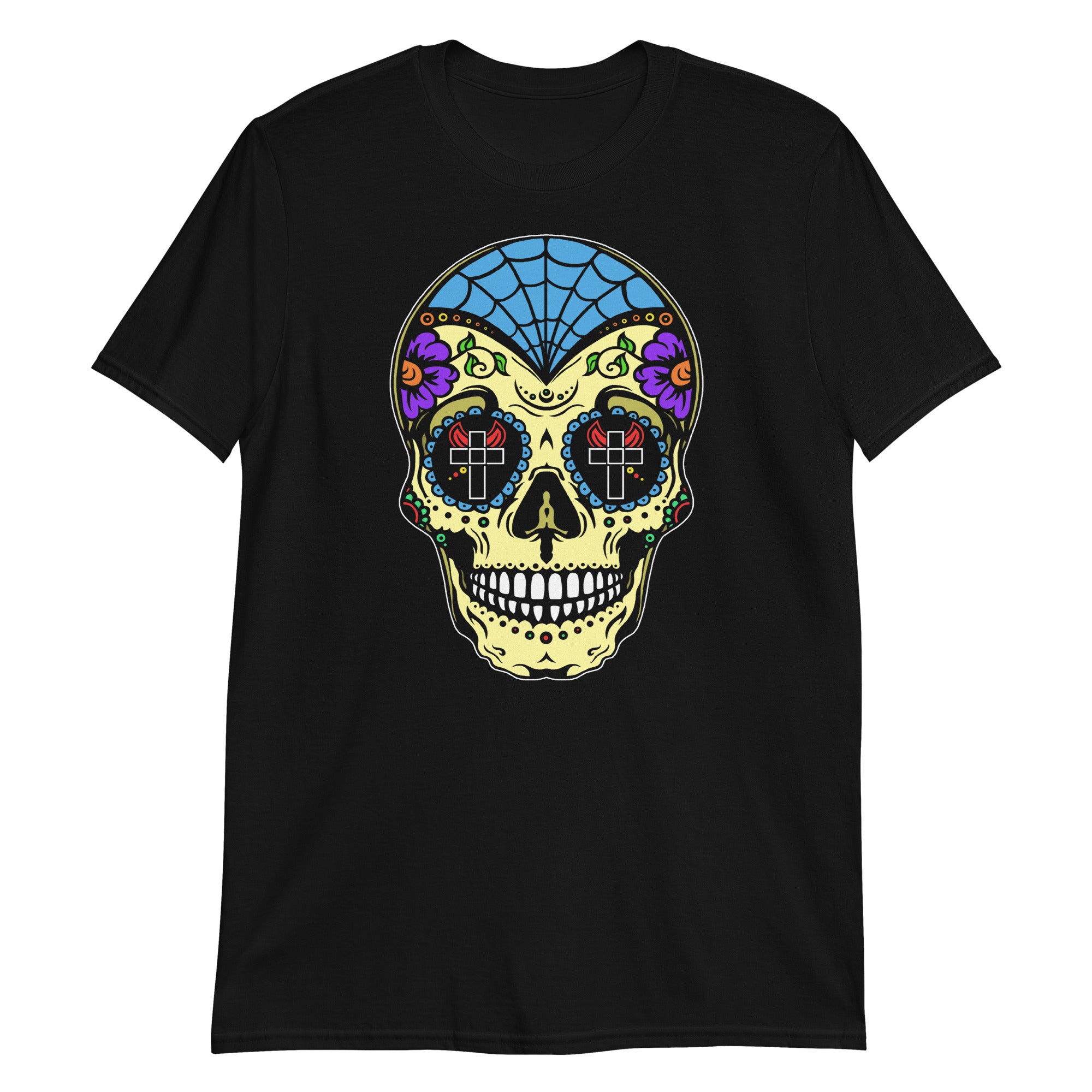 Colorful Sugar Skull Day of the Dead Halloween Men's Short Sleeve T-Shirt - Edge of Life Designs