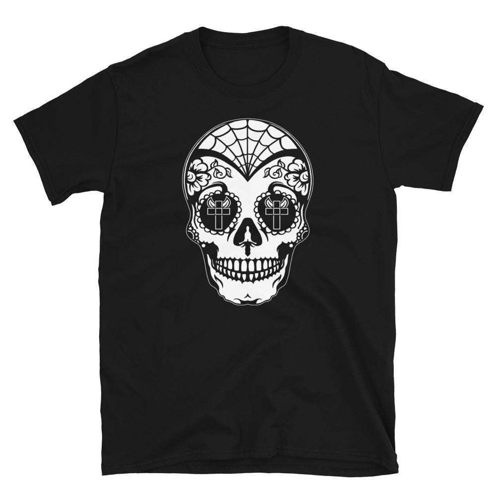 White Sugar Skull Day of the Dead Halloween Men's Short Sleeve T-Shirt - Edge of Life Designs