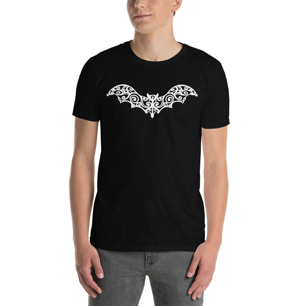 Gothic Wrought Iron Style Vine Bat Men's Short Sleeve T-Shirt White Print - Edge of Life Designs