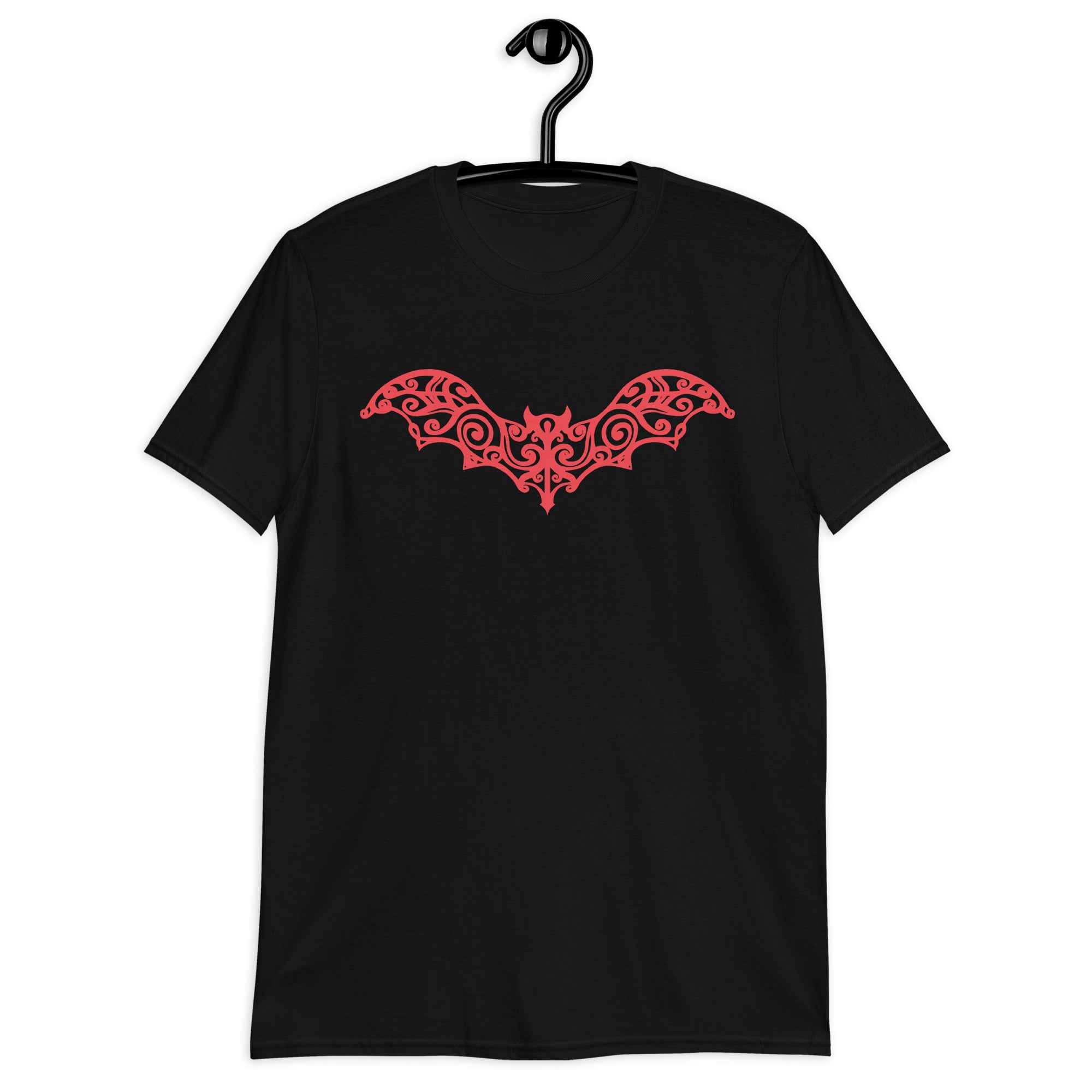 Gothic Wrought Iron Style Vine Bat Men's Short Sleeve T-Shirt Red Print - Edge of Life Designs