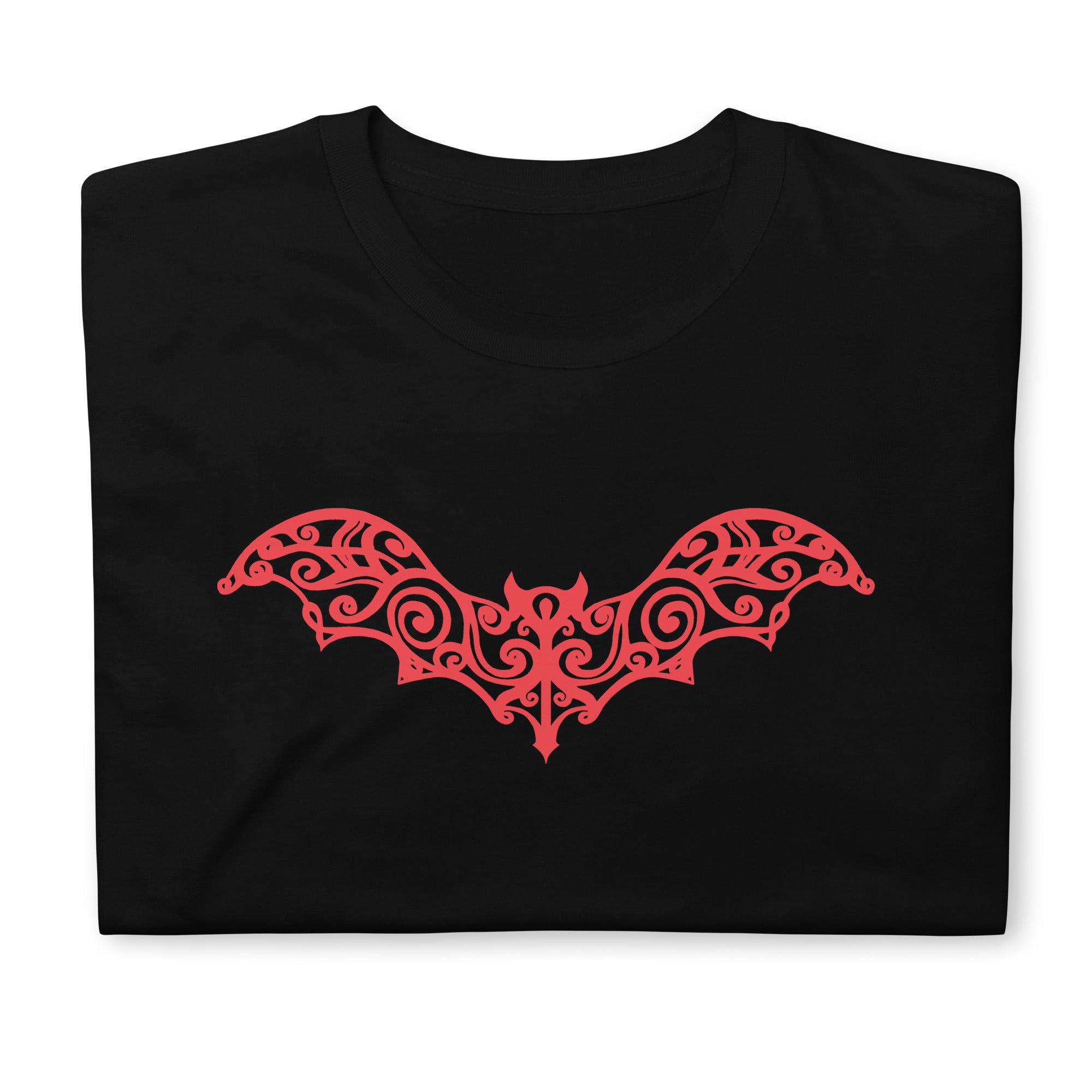 Gothic Wrought Iron Style Vine Bat Men's Short Sleeve T-Shirt Red Print - Edge of Life Designs