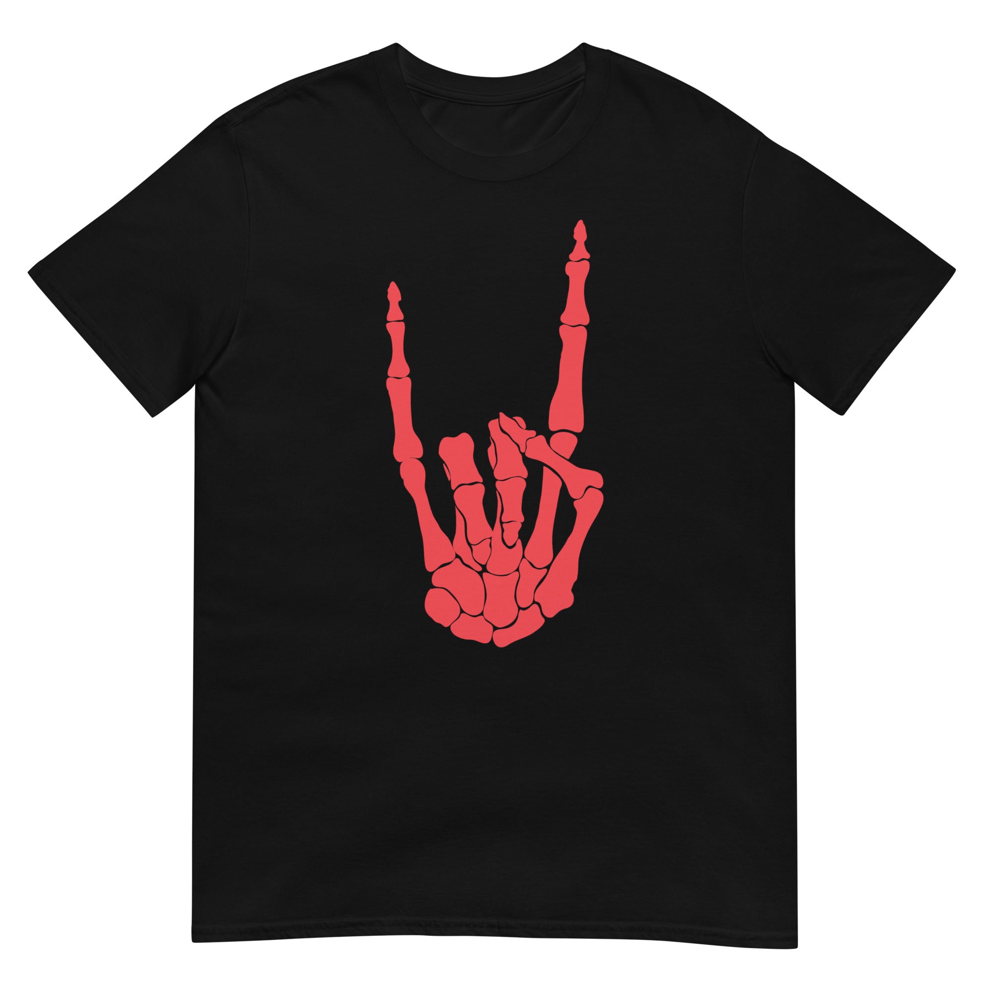 Devil Bone Hand Heavy Metal Horns Up Sign Men's Short-Sleeve T-Shirt Red Print - Edge of Life Designs