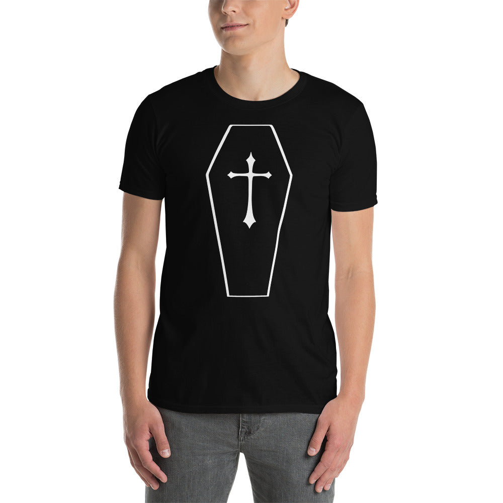 Vintage Toe Pincher Coffin w/ Gothic Cross Men's Short-Sleeve T-Shirt - Edge of Life Designs