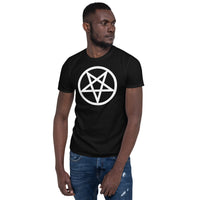 White Inverted Pentagram design on unisex T-shirt, front view