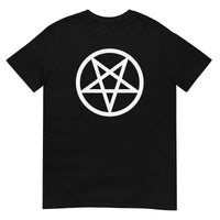 White Inverted Pentagram design on unisex T-shirt, front view