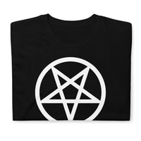 White Inverted Pentagram design on unisex T-shirt, front view