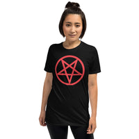 Red Inverted Pentagram design on unisex T-shirt, front view