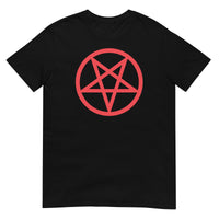 Red Inverted Pentagram design on unisex T-shirt, front view