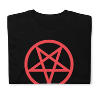 Red Inverted Pentagram design on unisex T-shirt, front view