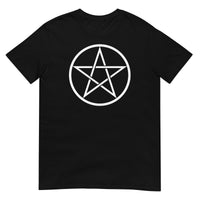 White Wiccan Pentagram design on unisex T-shirt, front view