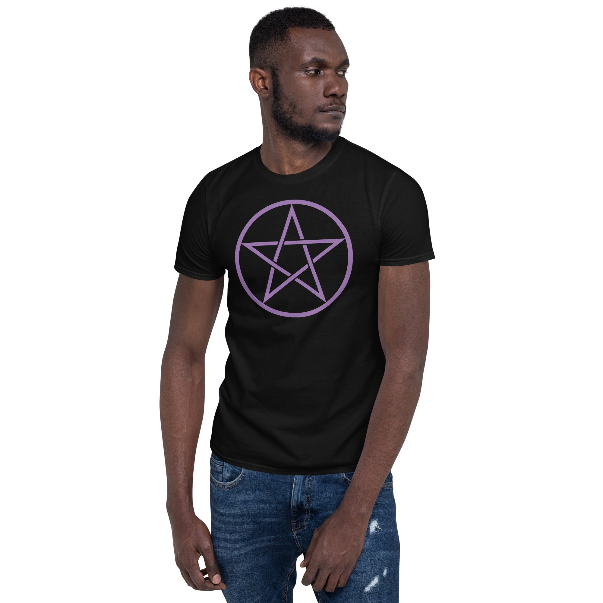 Purple Goth Wiccan Woven Pentagram Men's Short-Sleeve T-Shirt - Edge of Life Designs