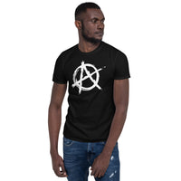 White Anarchy Symbol design on unisex T-shirt, front view