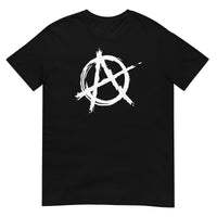 White Anarchy Symbol design on unisex T-shirt, front view