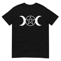 White Triple Moon Goddess design on unisex T-shirt, front view