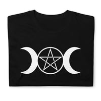 White Triple Moon Goddess design on unisex T-shirt, front view