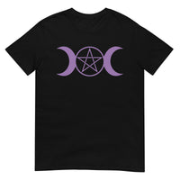 Purple Triple Moon Goddess design on unisex T-shirt, front view