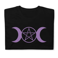 Purple Triple Moon Goddess design on unisex T-shirt, front view