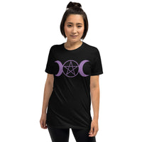 Purple Triple Moon Goddess design on unisex T-shirt, front view