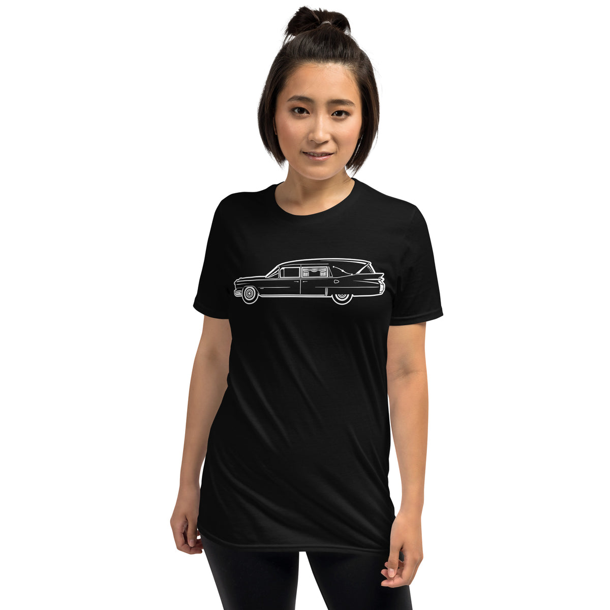 Classic Funeral Hearse design on unisex T-shirt, front view