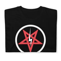 Satanic Church Sigil Bolt design on unisex T-shirt, front view