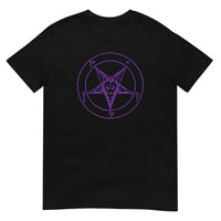 Purple Sigil of Baphomet design on unisex T-shirt, front view