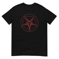Red Sigil of Baphomet design on unisex T-shirt, front view