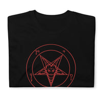Red Sigil of Baphomet design on unisex T-shirt, front view